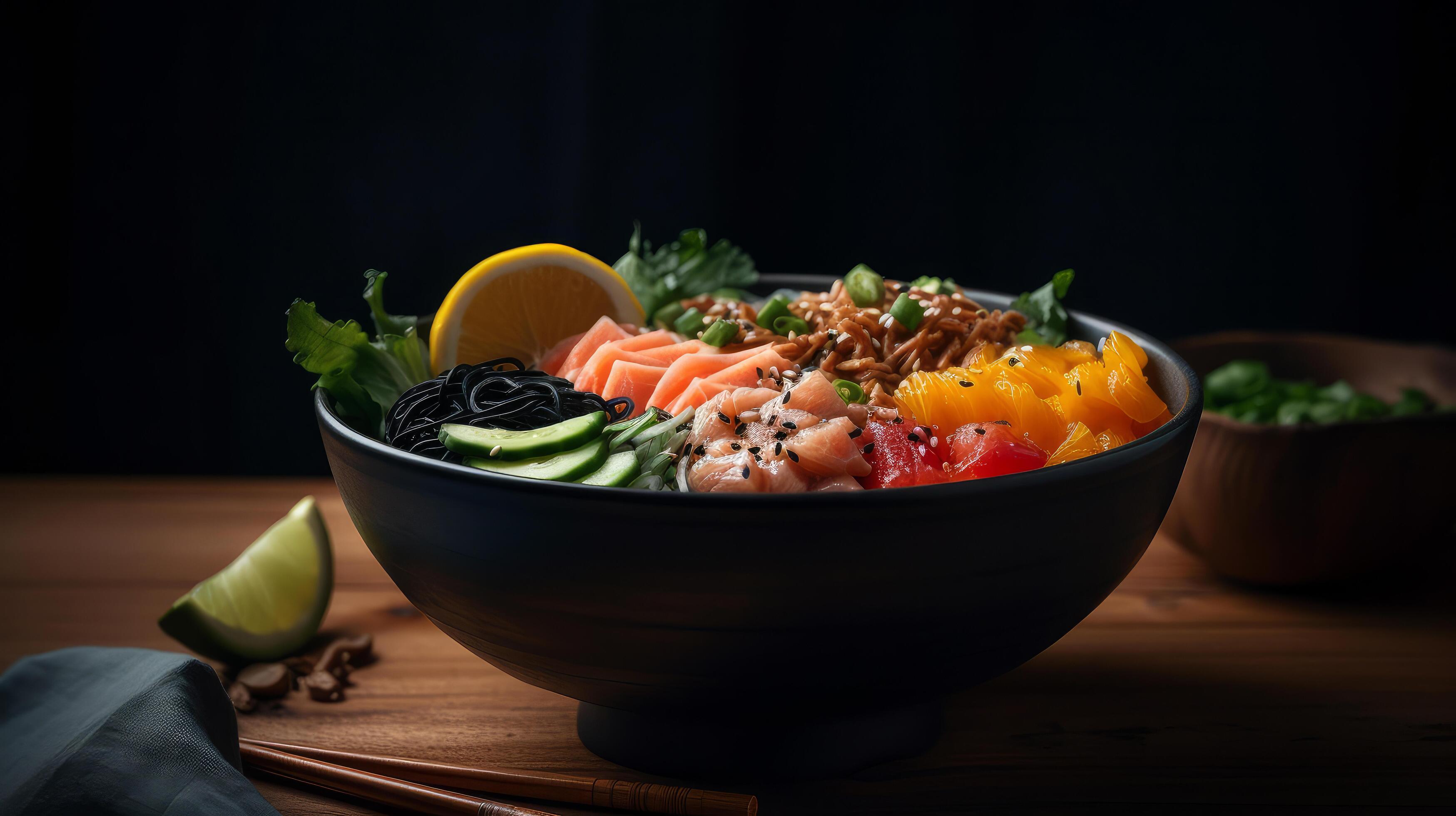 Poke bowl food background. Illustration Stock Free