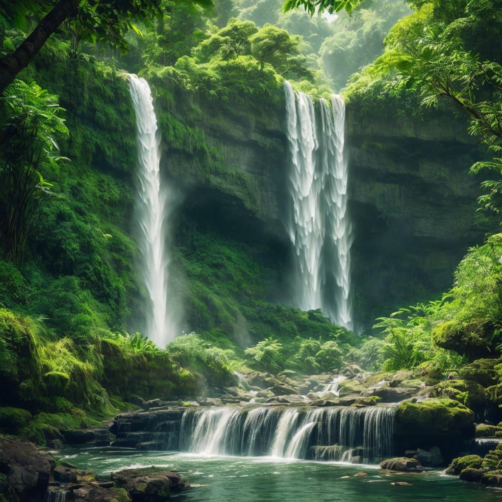 A mesmerizing waterfall cascading by @ai_generated