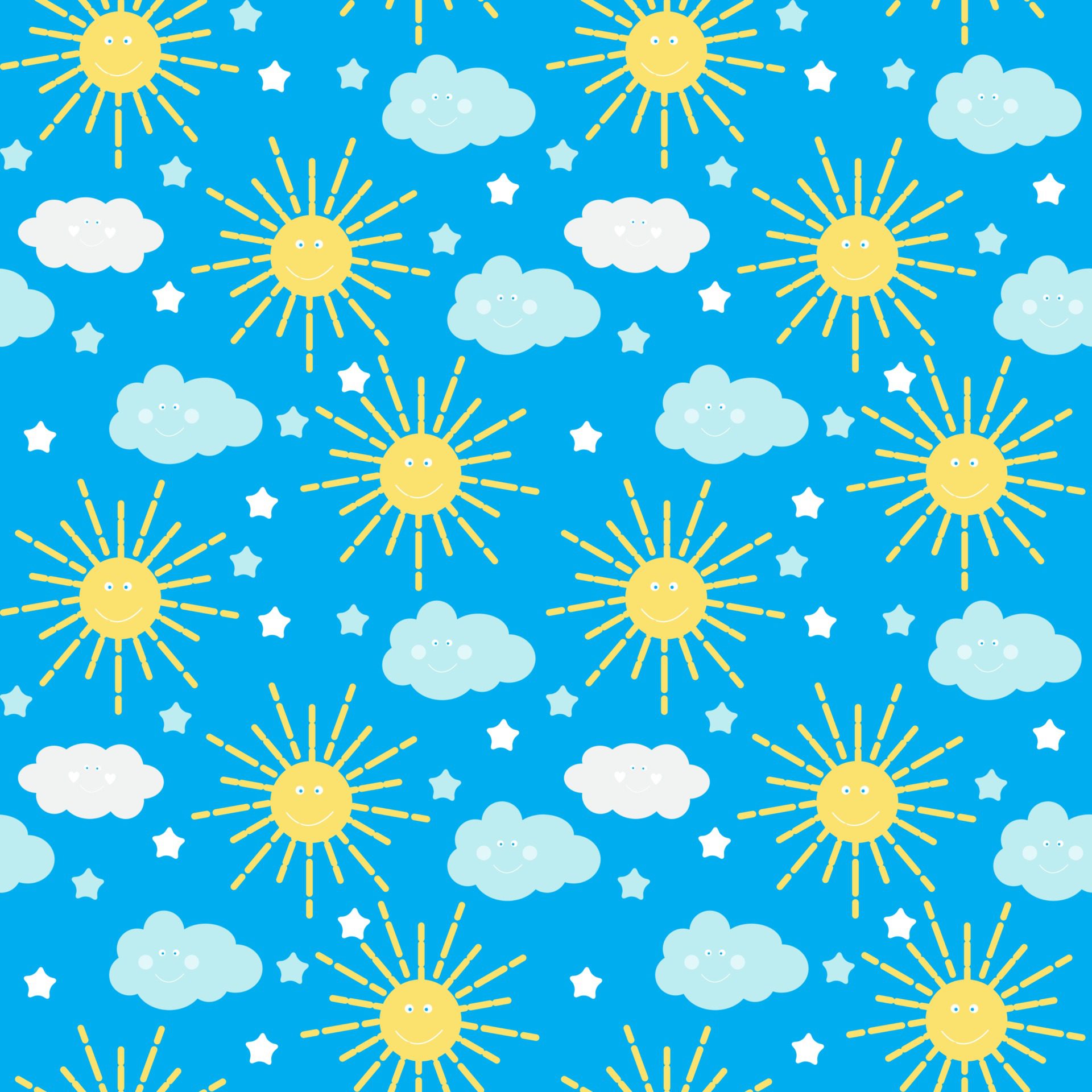 Children’s Seamless Pattern Background with Sun, Clouds and Stars Free Vector