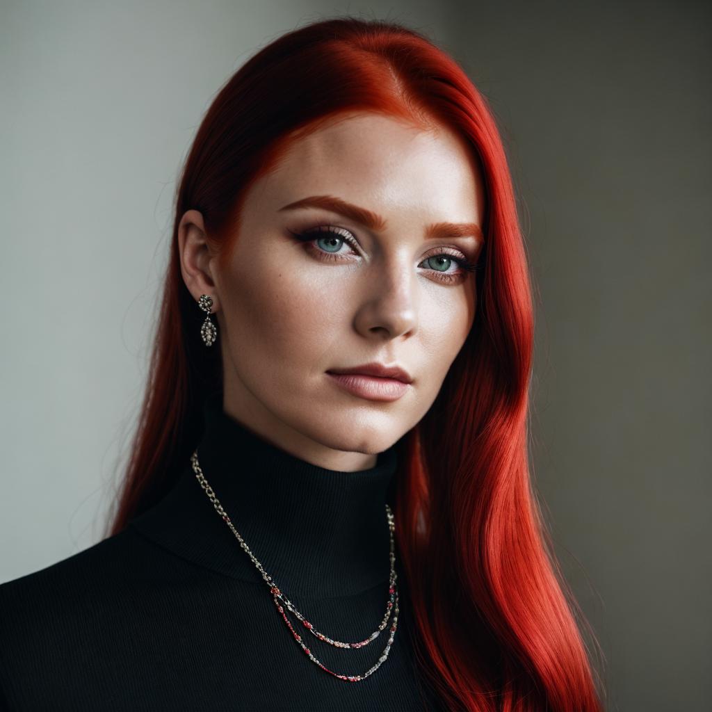 Red-haired woman wearing black by @ai_generated