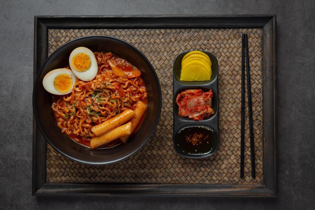 Korean instant noodle and tteokbokki in korean spicy sauce, Ancient food Stock Free