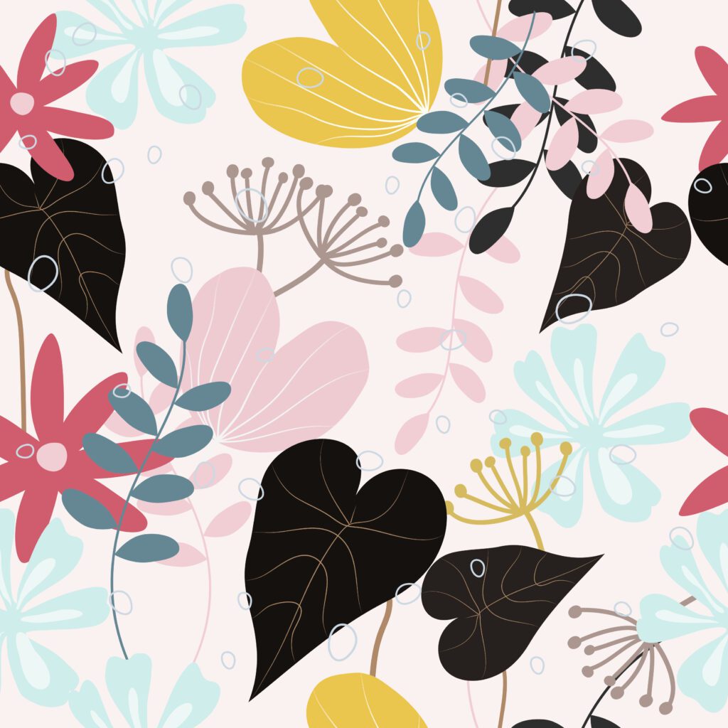 Seamless sweet flower and leaves patterns Free Vector