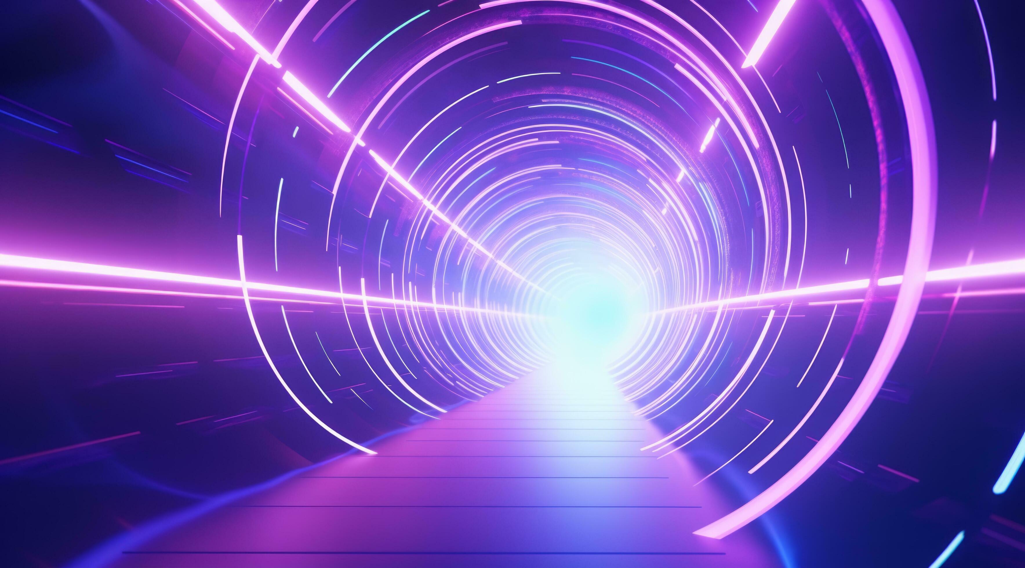 AI generated neon tunnels for science fiction Stock Free