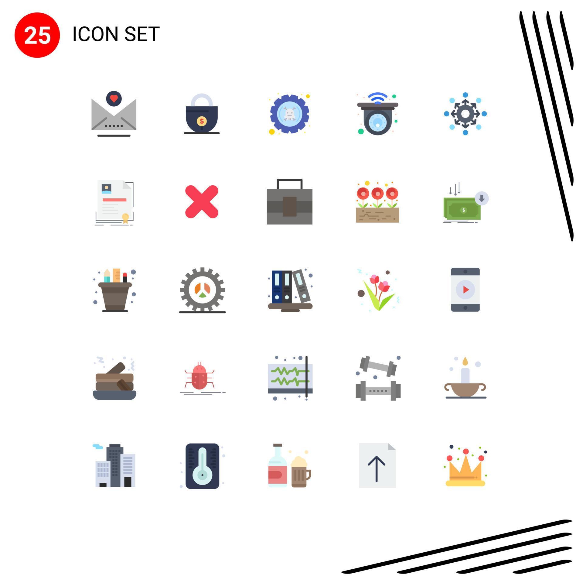 Flat Color Pack of 25 Universal Symbols of arrow smart defect remote cctv Editable Vector Design Elements Stock Free