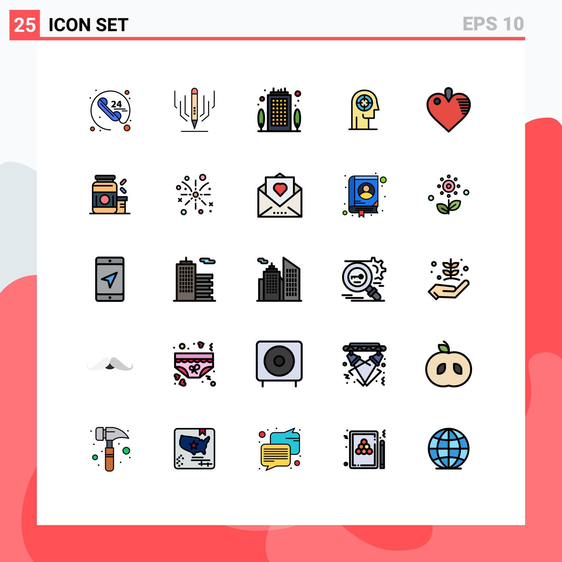 Set of 25 Modern UI Icons Symbols Signs for healthcare head building focus arrow Editable Vector Design Elements Stock Free