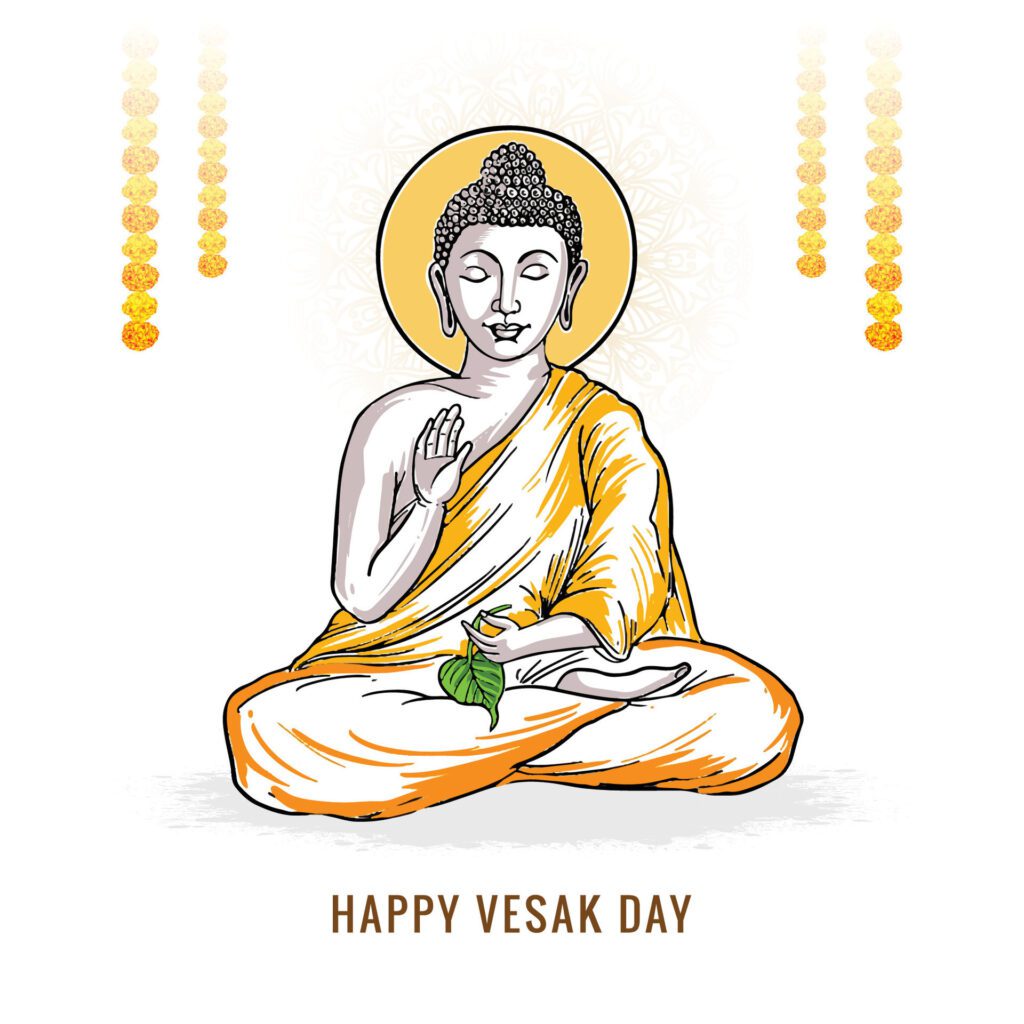 Vesak day traditional budha sketch card background Free Vector