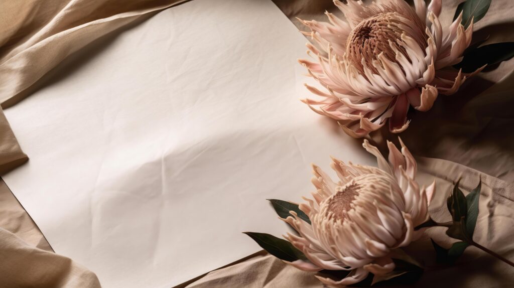 Dried protea flower with blank paper card. Luxury Background. Illustration Stock Free