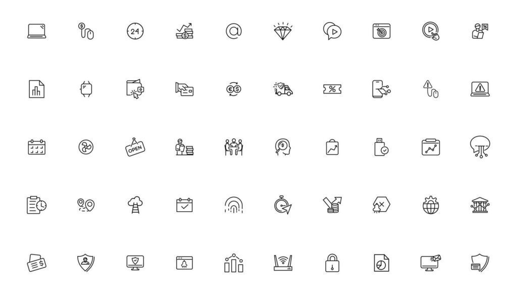 Digital business linear icons collection.Set of thin line web icon set, simple outline icons collection, Pixel Perfect icons, Stock Free