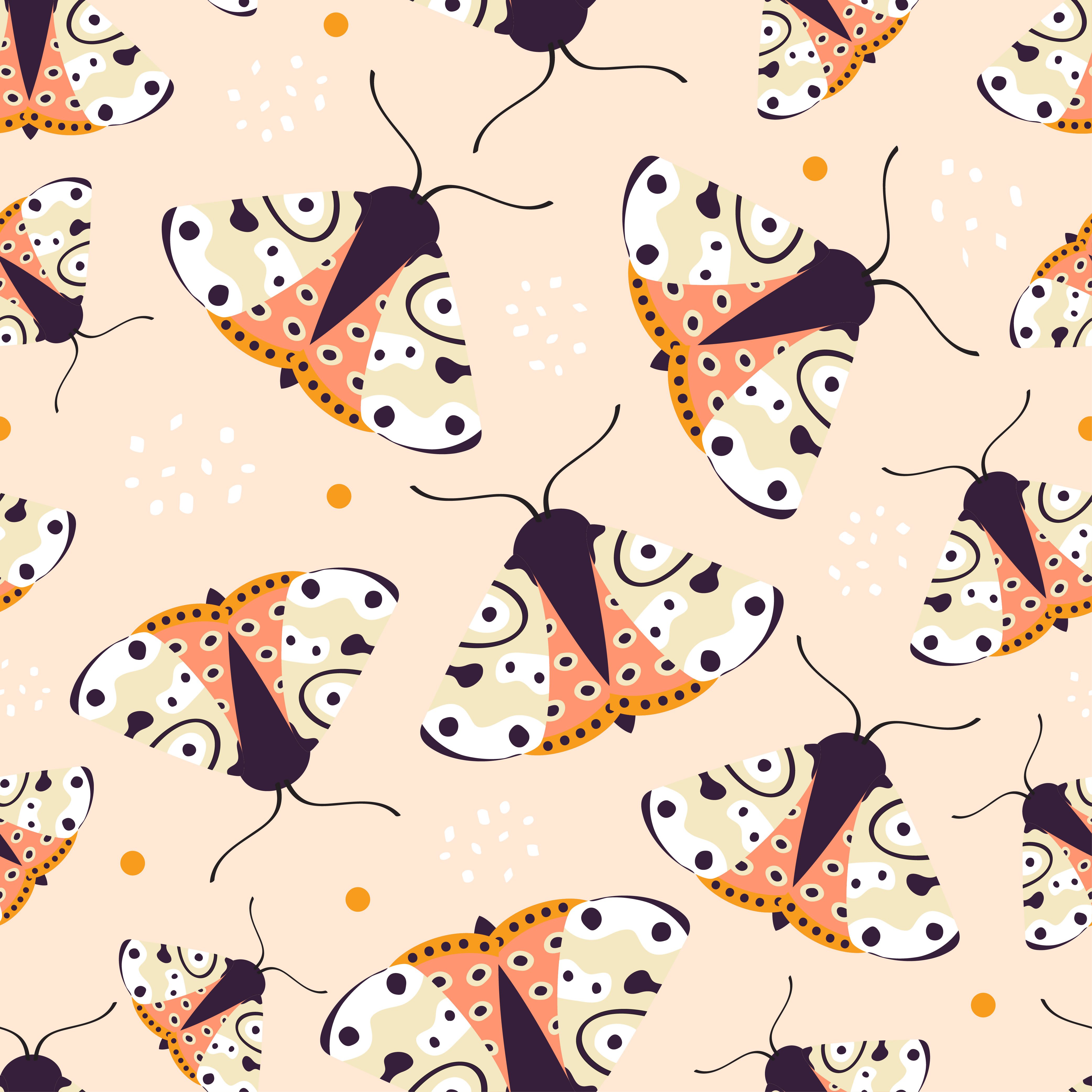 Seamless pattern with colorful moths Free Vector