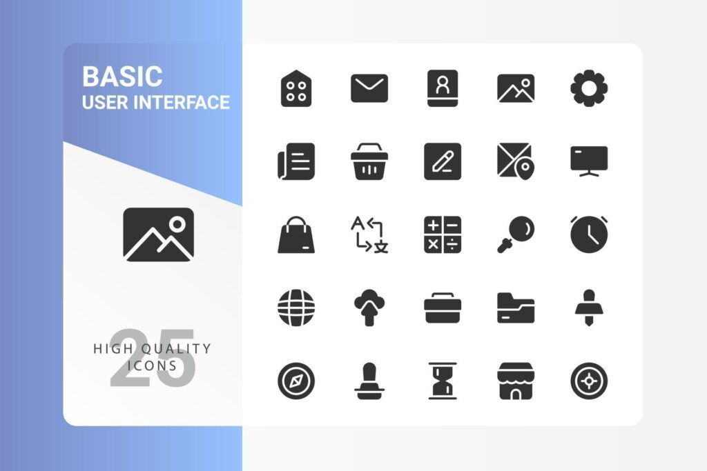 Basic UI icon pack for your web site design, logo, app, UI. Basic UI icon glyph design. Vector graphics illustration and editable stroke. EPS 10. Stock Free