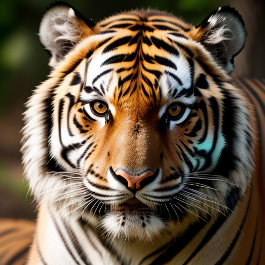 Tiger portrait, close-up shot, by @ai_generated