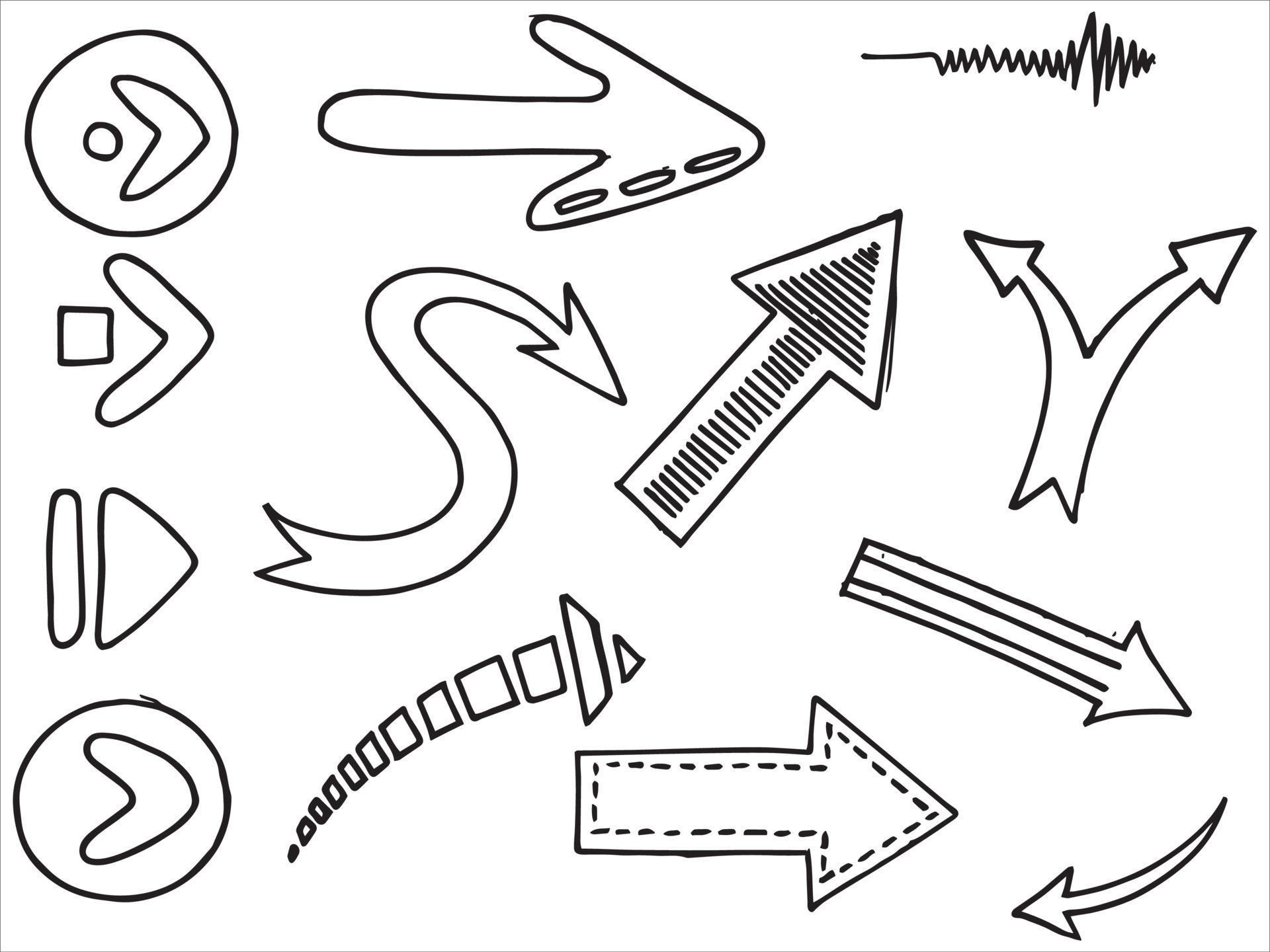 hand drawn Arrows icons Set. arrow icon with various directions. Doodle vector illustration. isolated on a white background. Stock Free