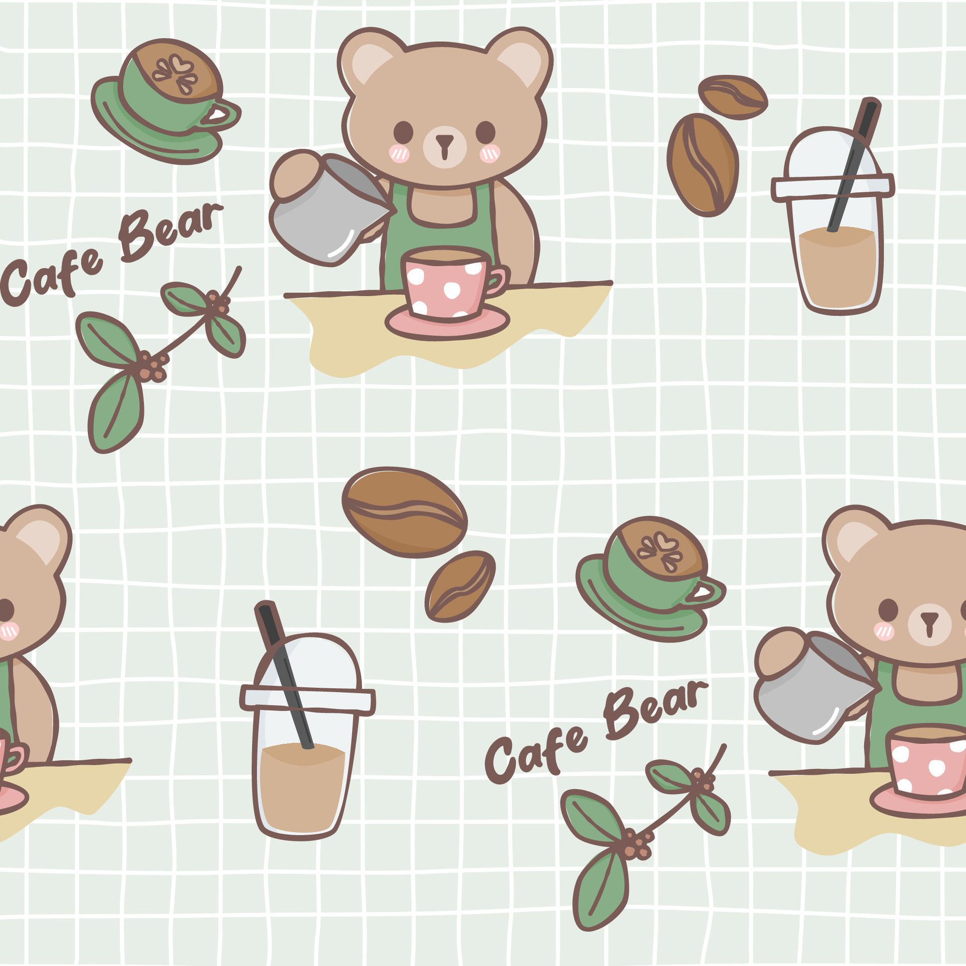 Seamless pattern with coffee bear Free Vector