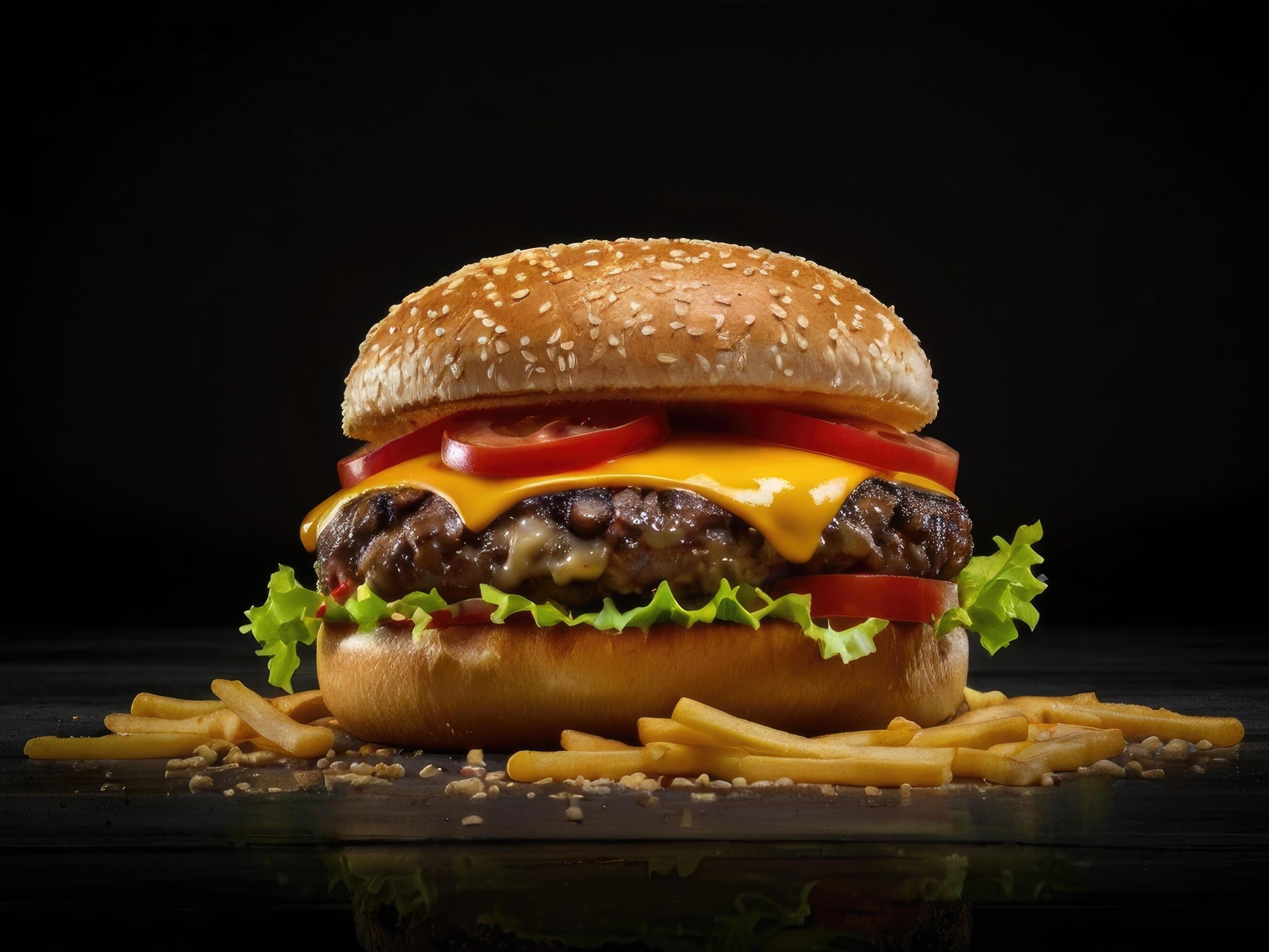 Homemade burger on a dark background Stock Free