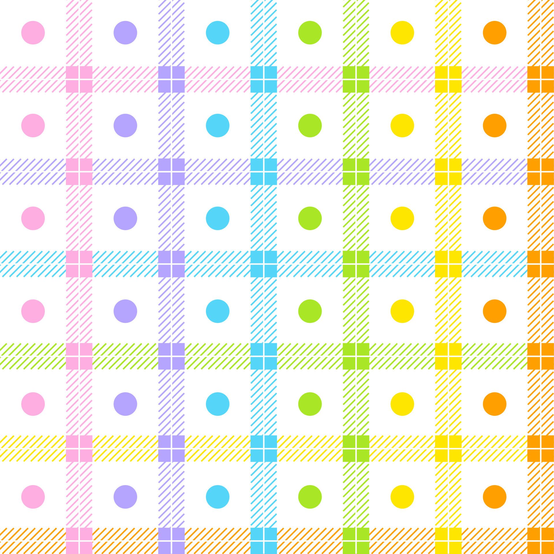 Pastel Rainbow Cute Polkadot Circle Round Geometry Scott Checkered Plaid Tartan Gingham Pattern BG Free Vector