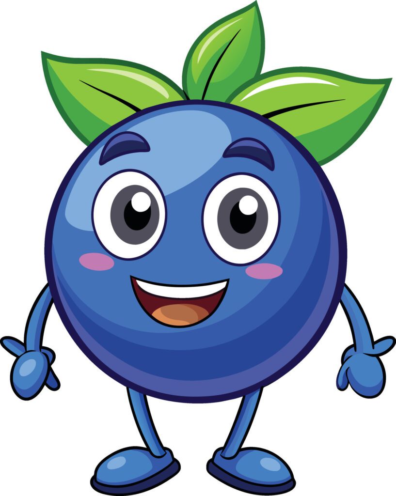 Blueberry fruit cartoon character isolated on white background. Free Vector