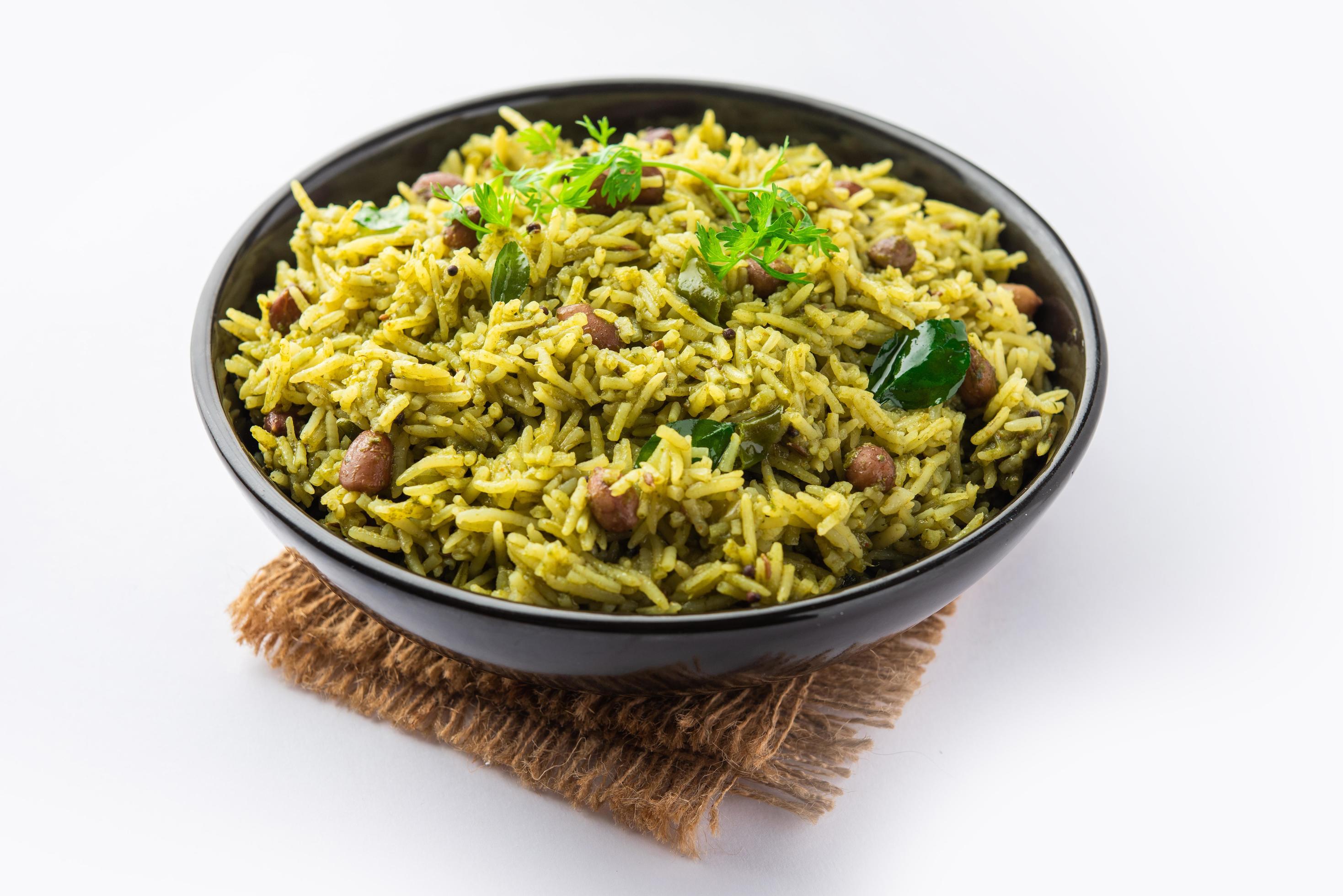 Palak khichdi is a one pot nutritious meal of mung lentils and rice with spinach, Indian food Stock Free