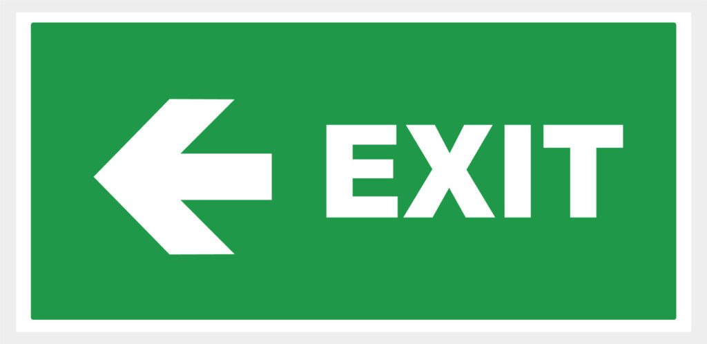 Emergency exit arrow. green background. Square illustration Free Vector and Free SVG