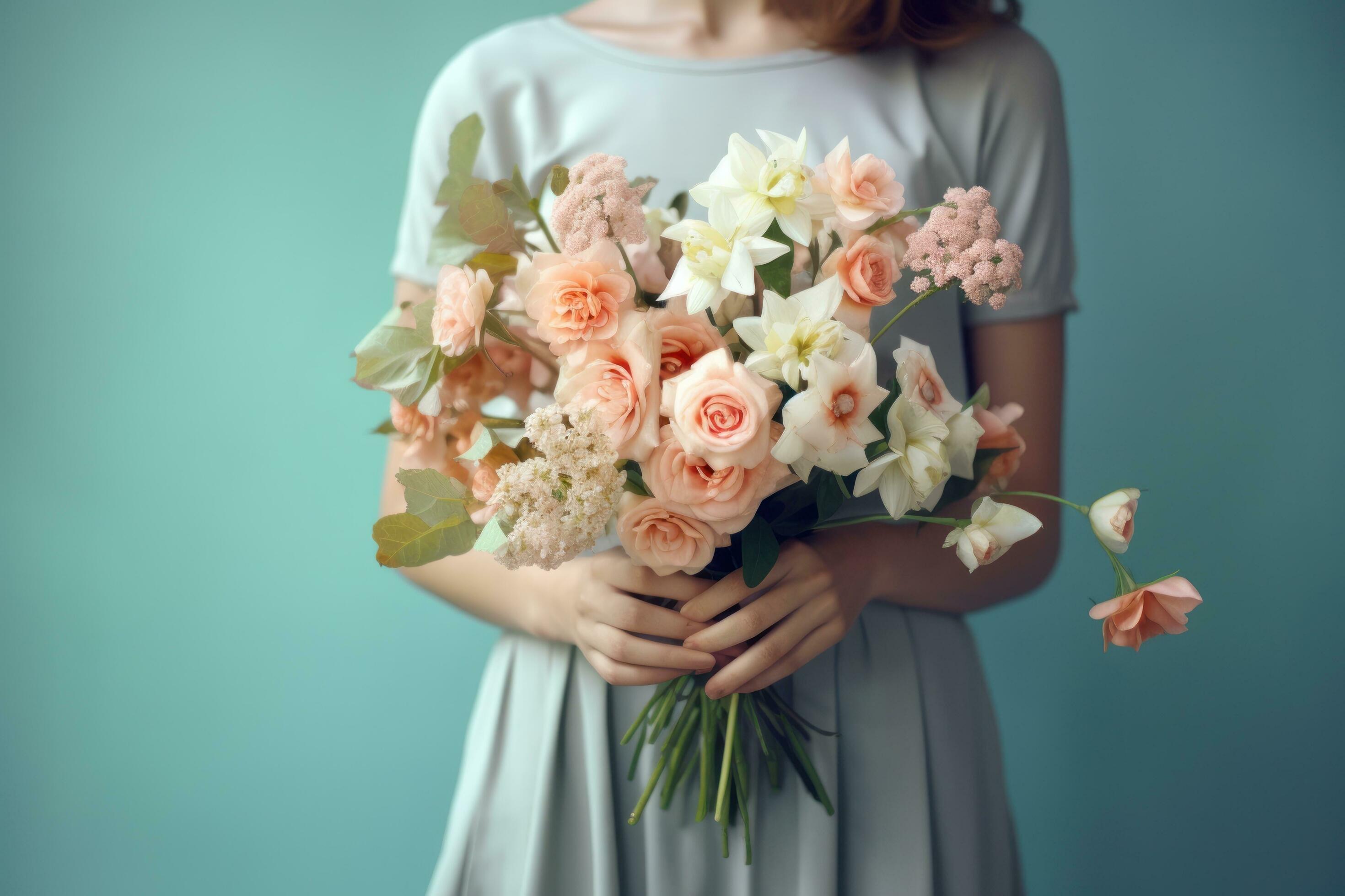 Woman holding flower bouquet Stock Free