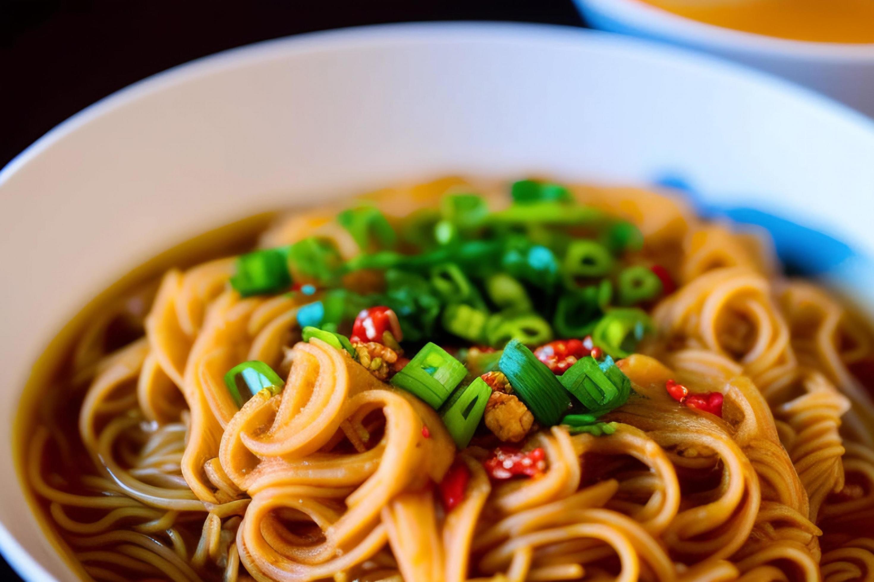 Delicious noodles. Fast food meal with appetizing pasta and chopsticks. Stock Free