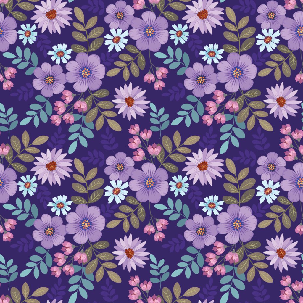 Beautiful blooming flowers on purple color background. Free Vector