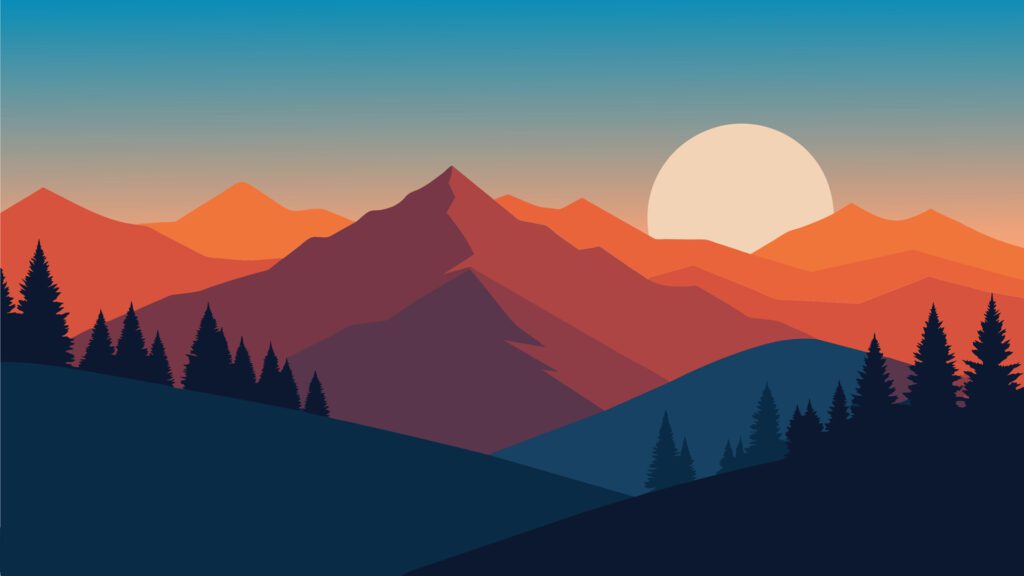 Summer landscape in the mountains. Sunrise Flat illustration Nature background Free Vector