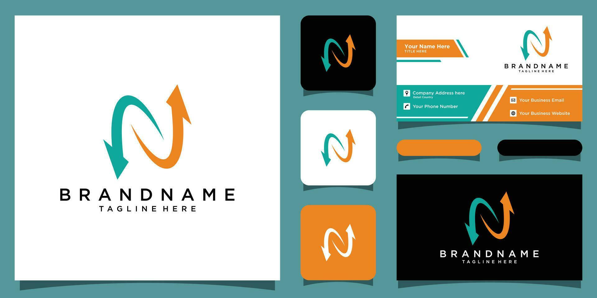 Letter N With Arrow Logo Design with business card design Premium Vector Stock Free