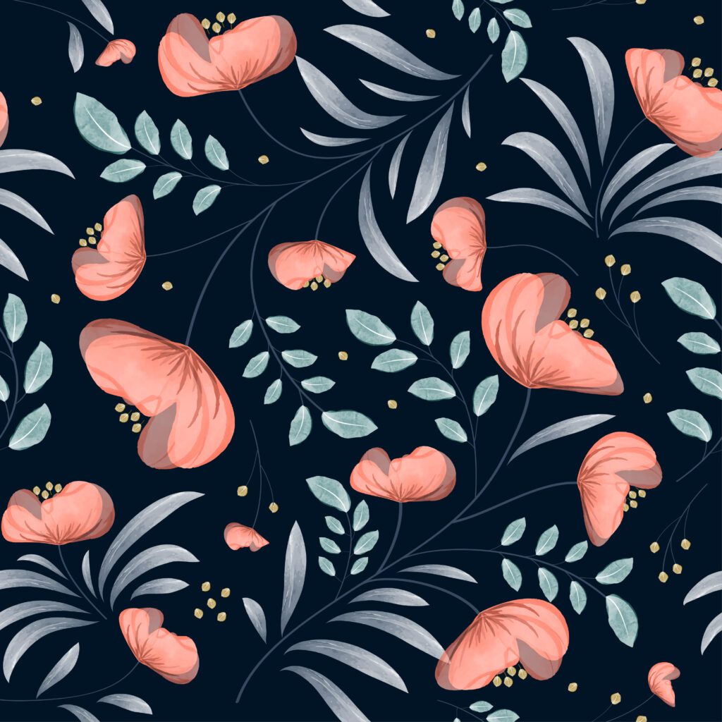 Floral pattern with watercolor style in the dark backdrop Free Vector