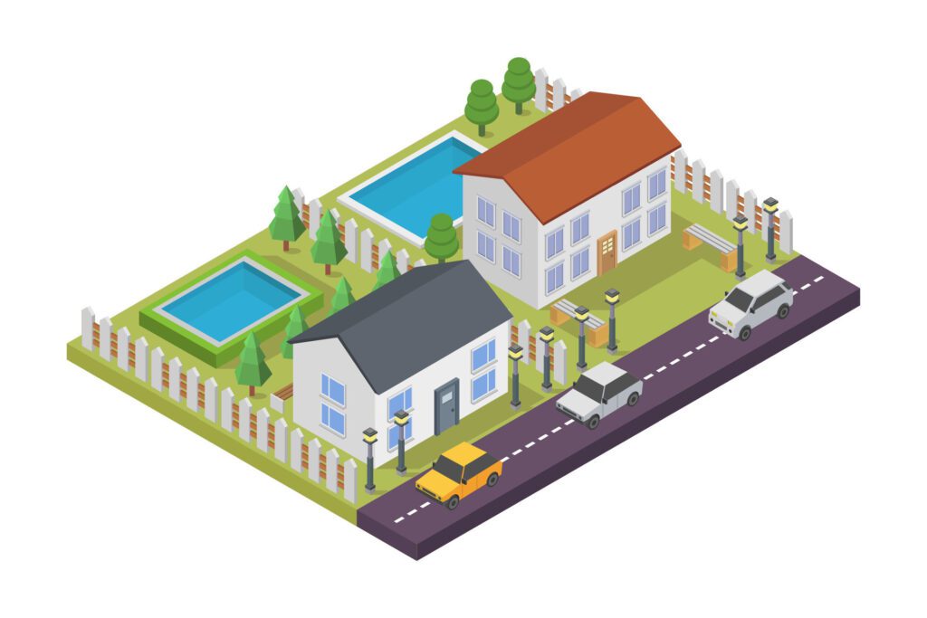 Isometric houses on white background Free Vector