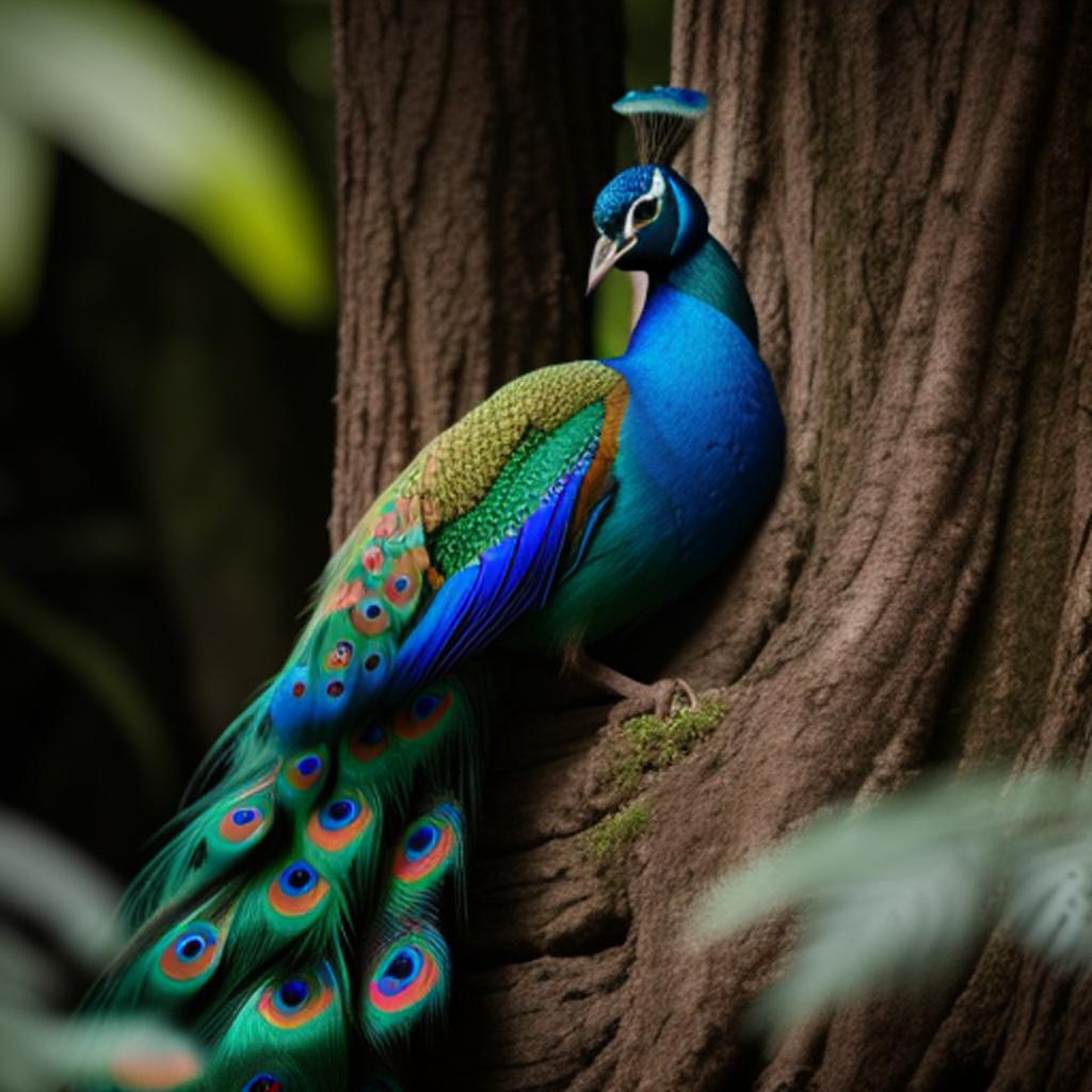 Beautiful colourful peacock sitting by @ai_generated