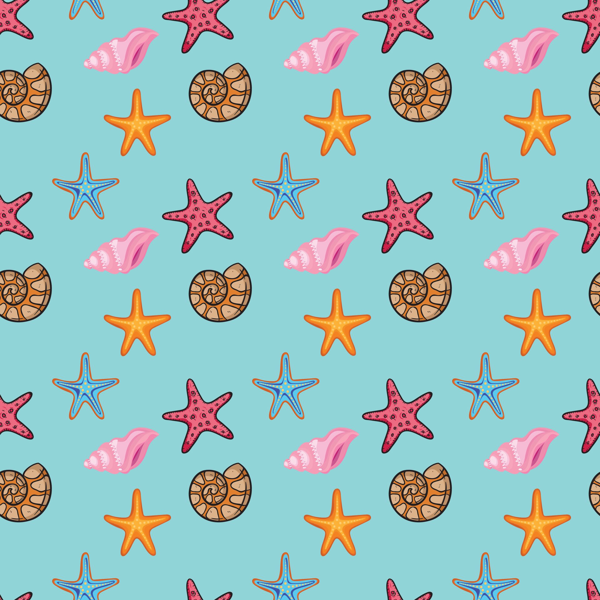 Sea Shell And Starfish Seamless Pattern Design Free Vector