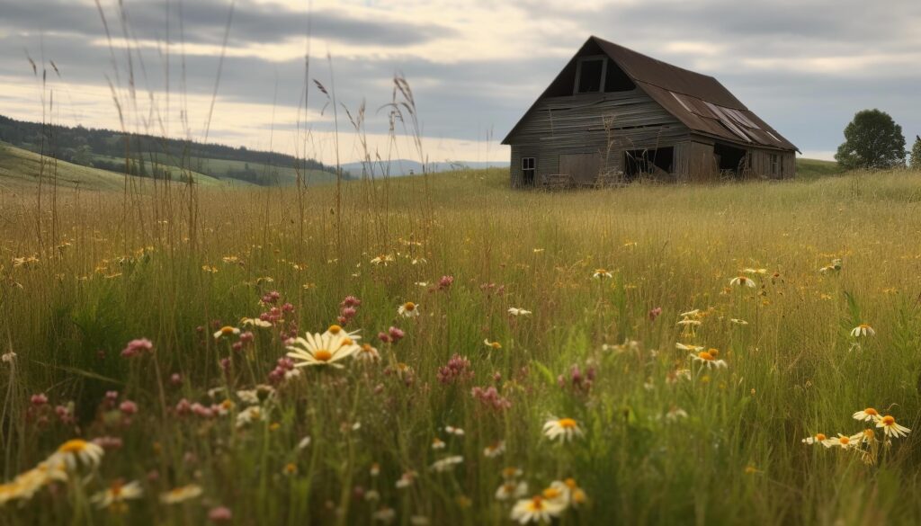 Green meadow, yellow flowers, blue sky, tranquil rural scene generated by AI Stock Free