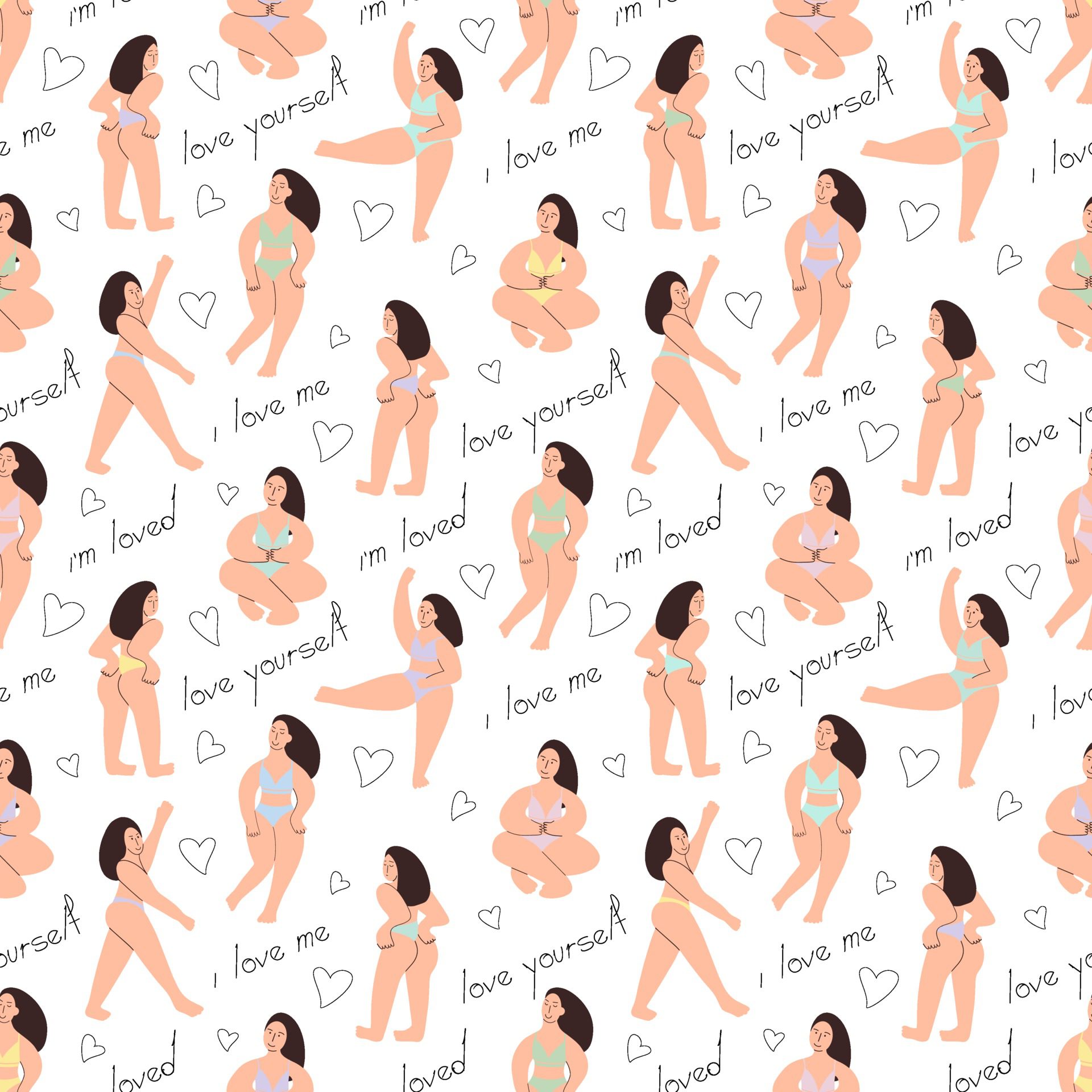 Bodypositive girls seamless pattern. A curvy model shows off her body. Vector illustration Free Vector