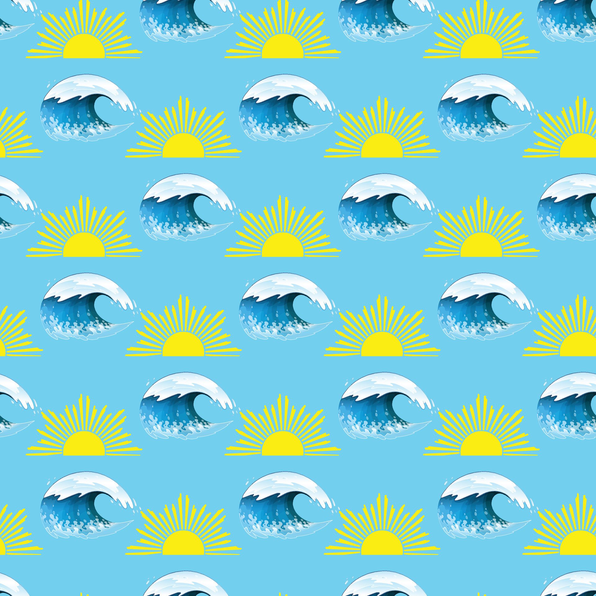 Waves Sea Sun Seamless Pattern Design Free Vector