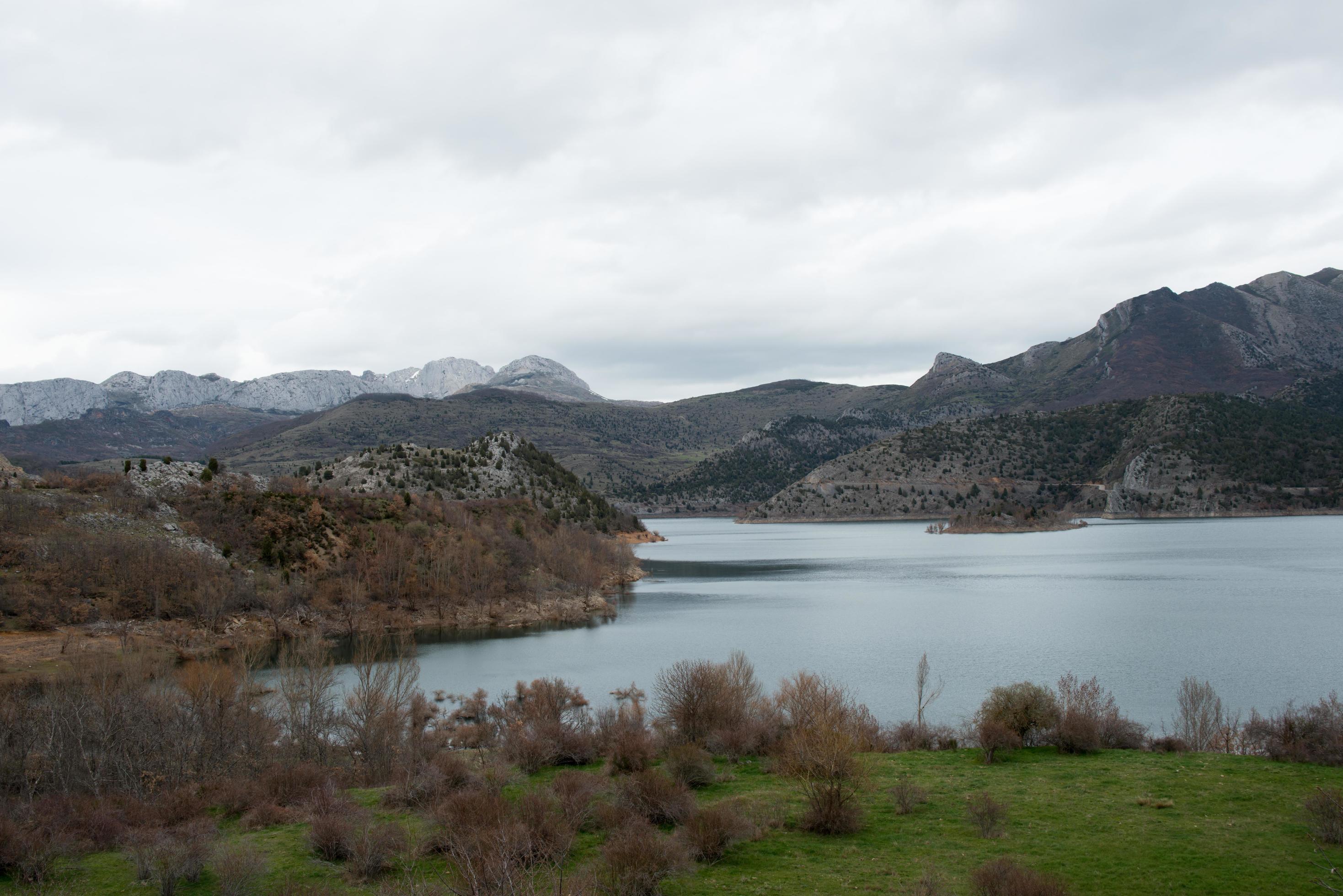 Magnificent view of the Natural park of Babia and Luna, between Leon and Asturias. Water reservoir and protected area. Spain Stock Free