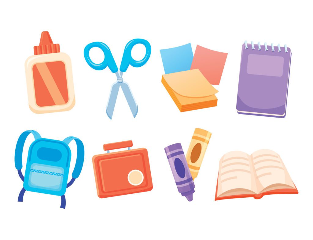 school supplies icons set isolated on white background Free Vector