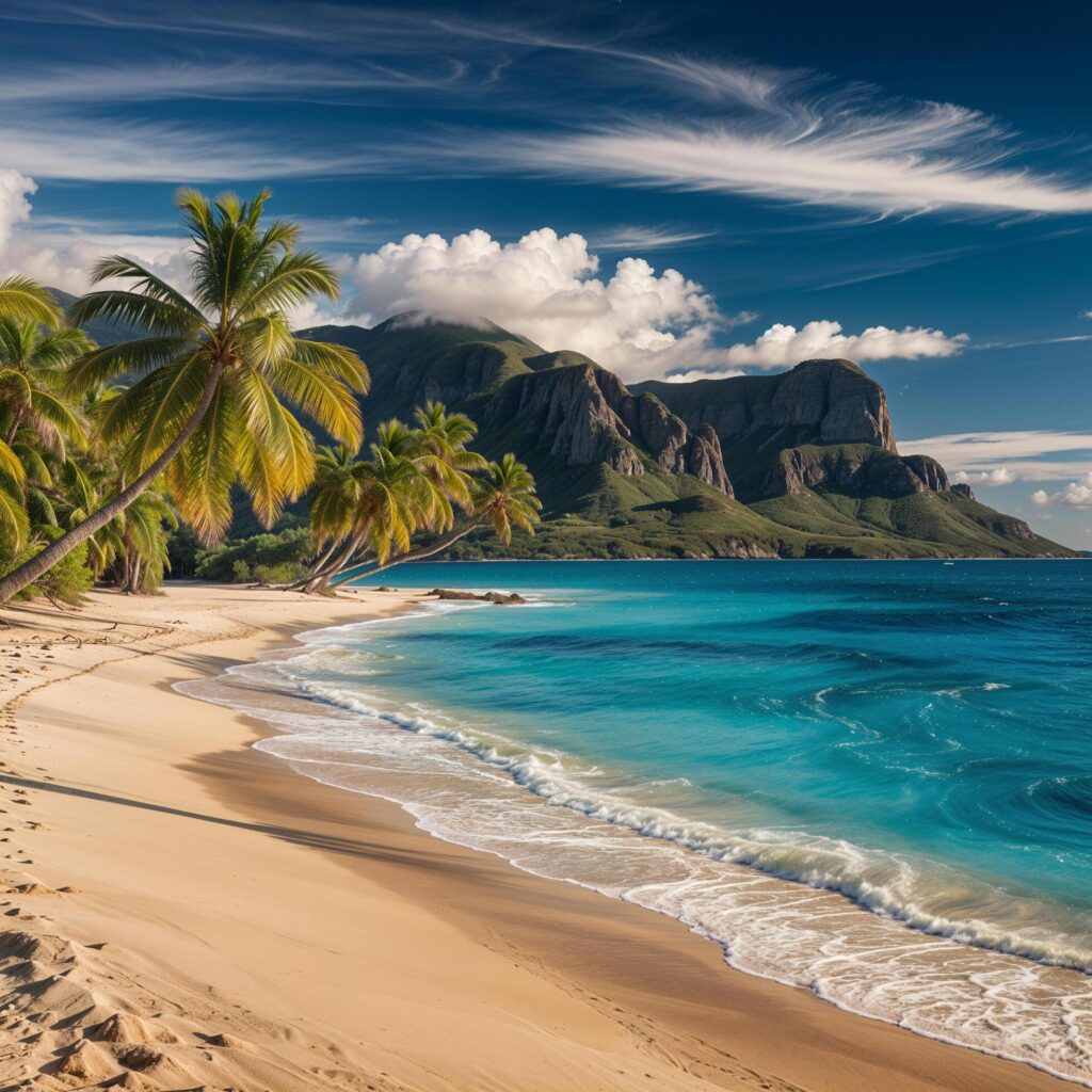 Beautiful tropical empty beach sea ocean with on blue sky background Stock Free