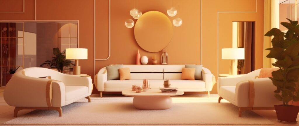 3D design of living room in beige colors. Illustration Stock Free