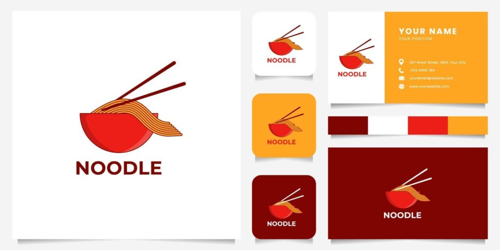 Colorful Noodle on Bowl and Chopstick Logo with Business Card Template Stock Free