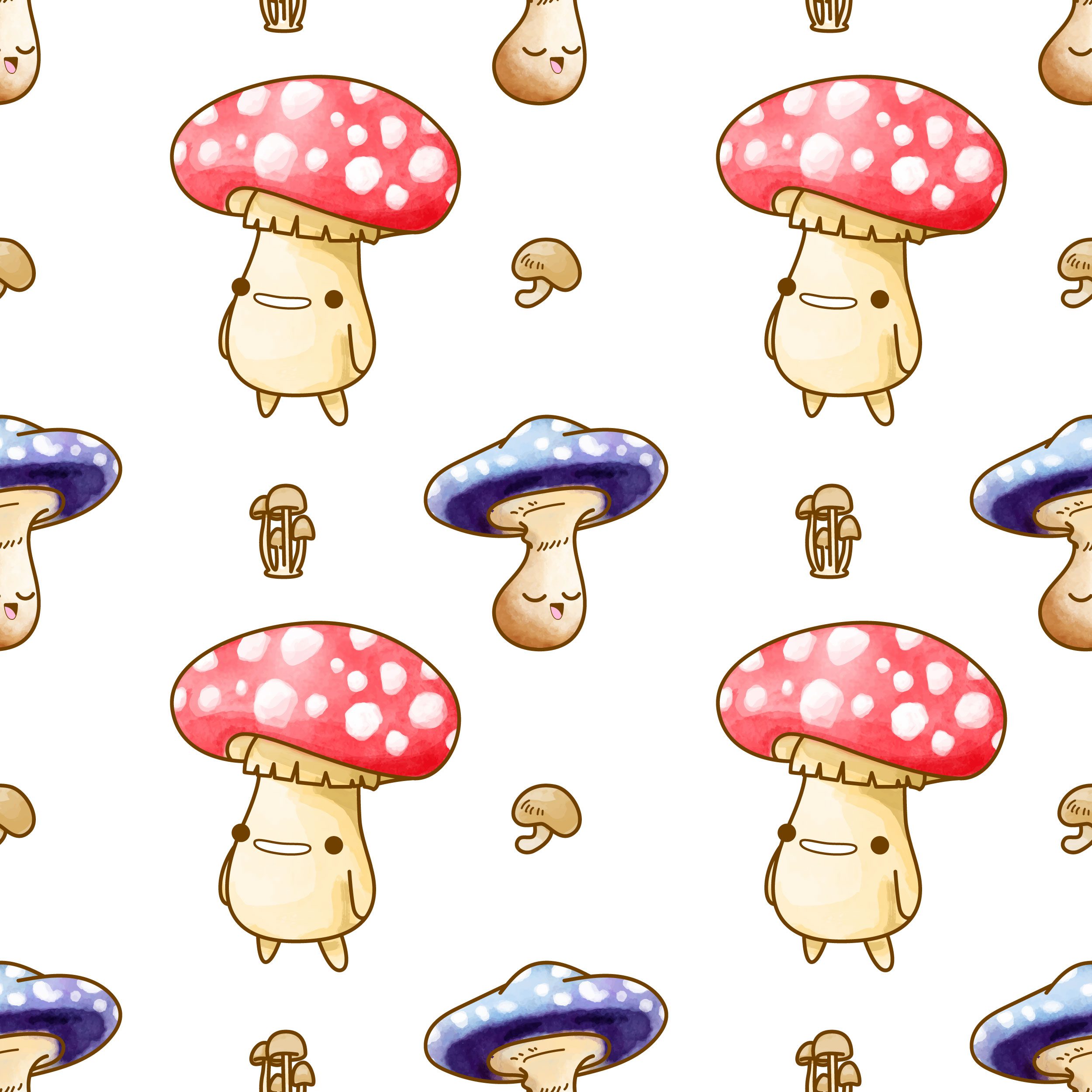 cute mushroom watercolor seamless pattern vector Free Vector