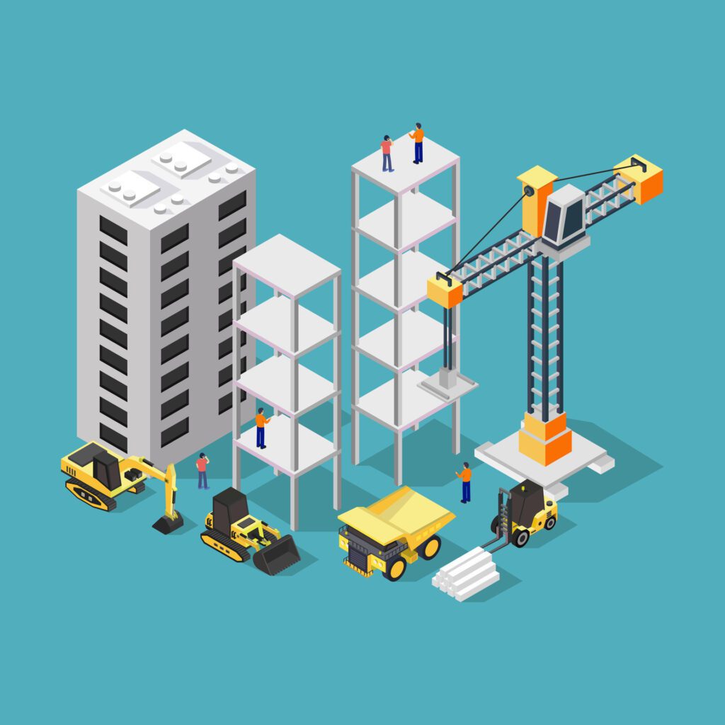 Building under construction isometric on a background Free Vector