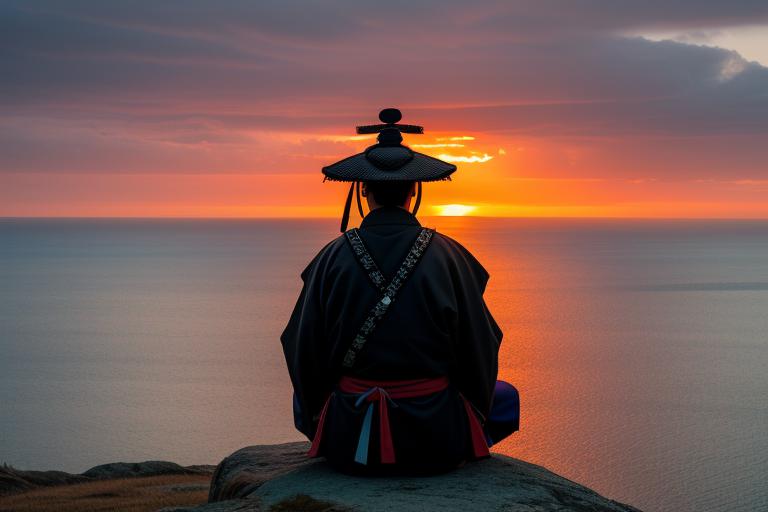 Samurai sentado viendo ocaso by @ai_generated