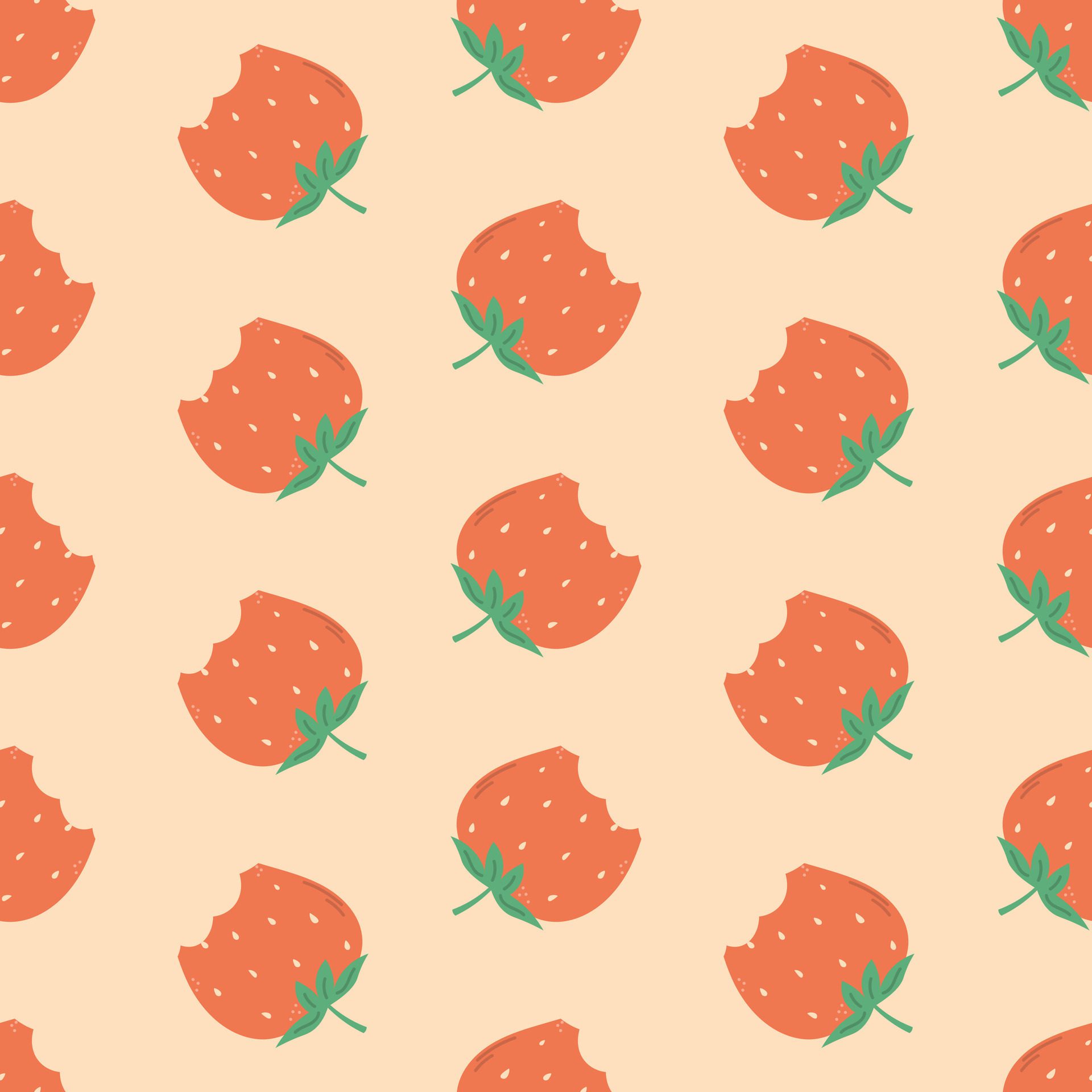 Strawberry Seamless Pattern, Strawberry slice with Bite Free Vector