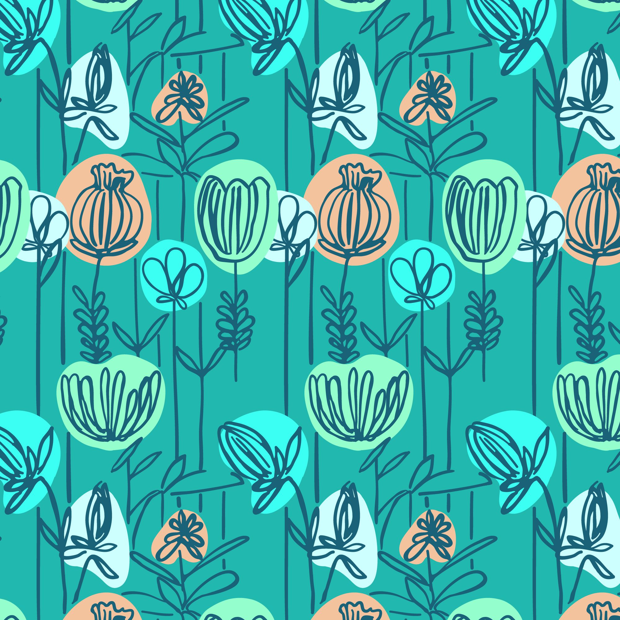 Hand drawn retro flower pattern Free Vector