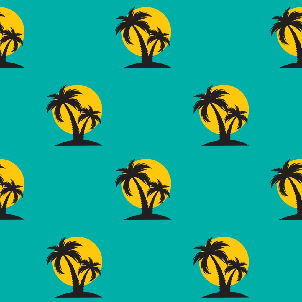 Beautiful Palm Tree Silhouette, Seamless Pattern Background Vector Illustration Free Vector