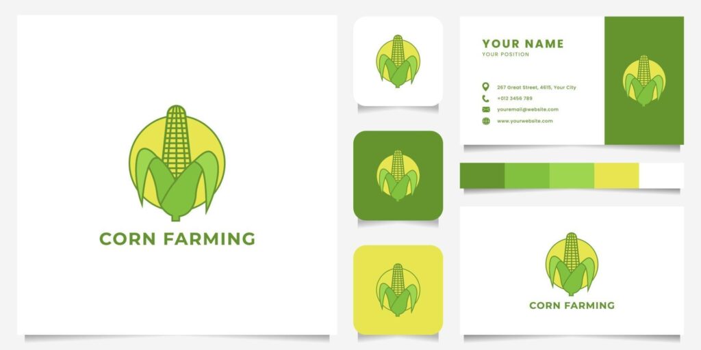 Colorful Peeled Corn Emblem Logo with Business Card Template Stock Free