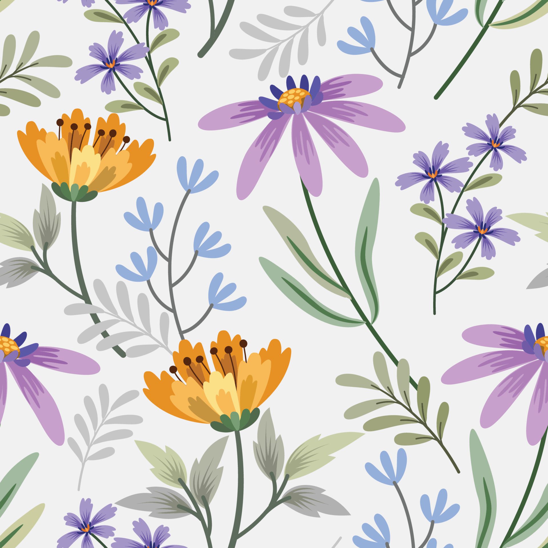 Cute small yellow and purple flowers seamless pattern. Free Vector