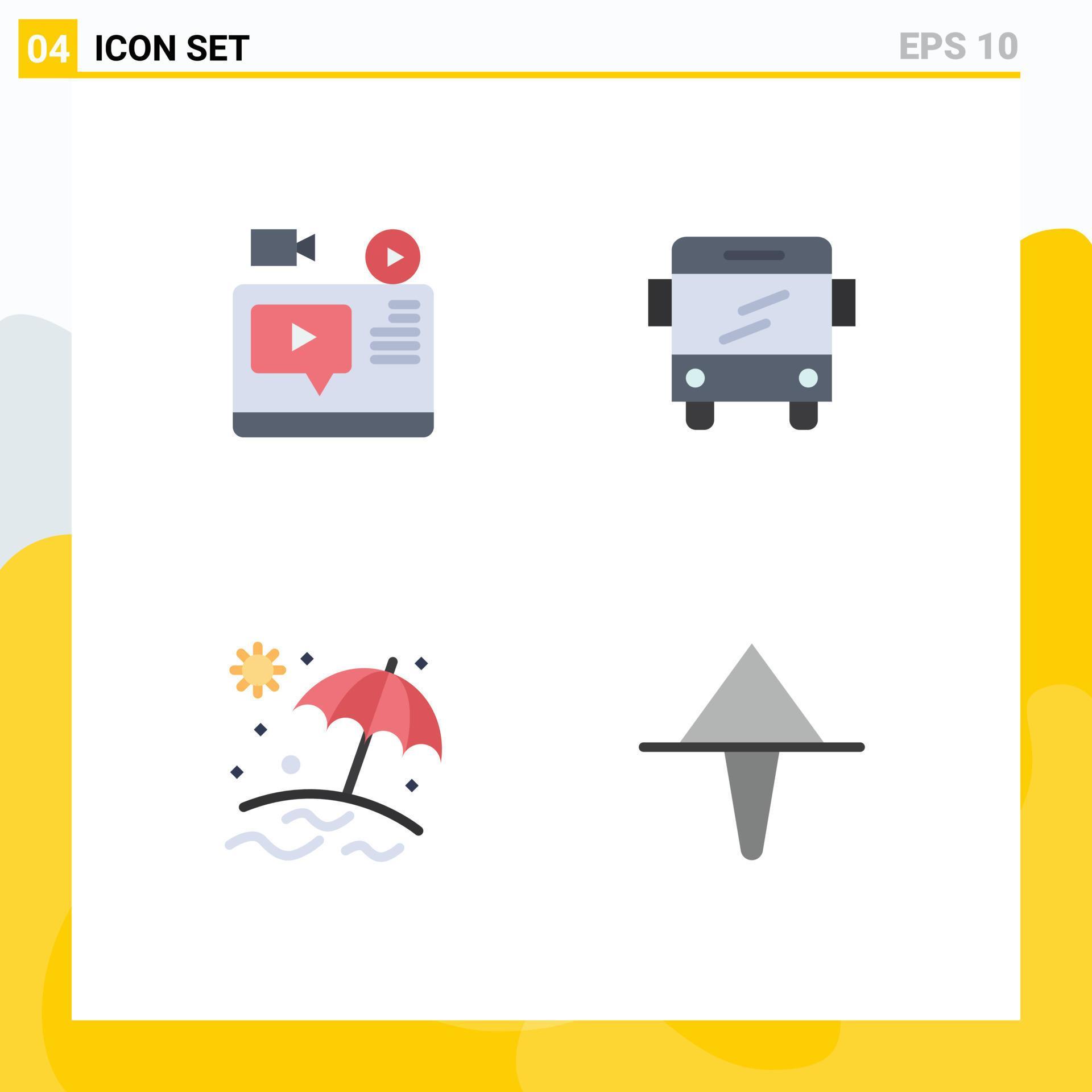 4 Creative Icons Modern Signs and Symbols of video umbrella youtube school arrow Editable Vector Design Elements Stock Free