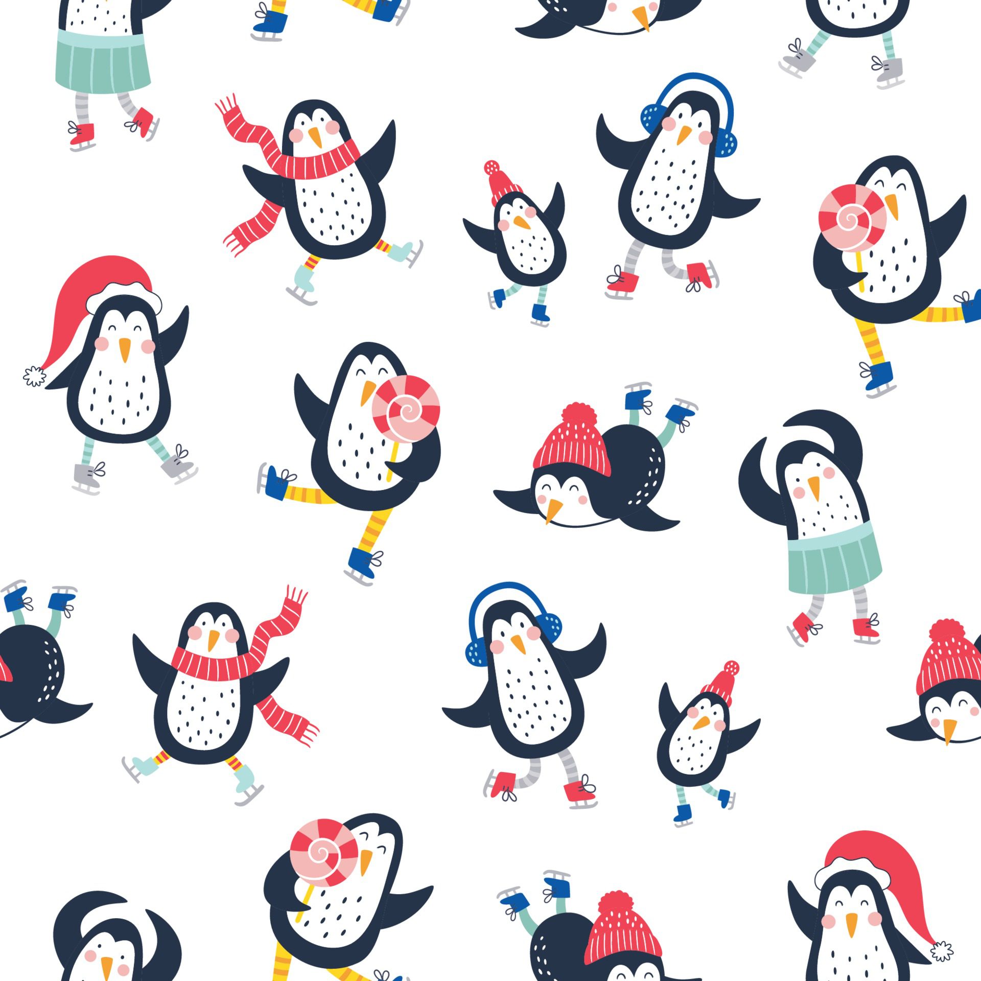 Vector seamless pattern with cute penguins. Perfect for kids design Free Vector