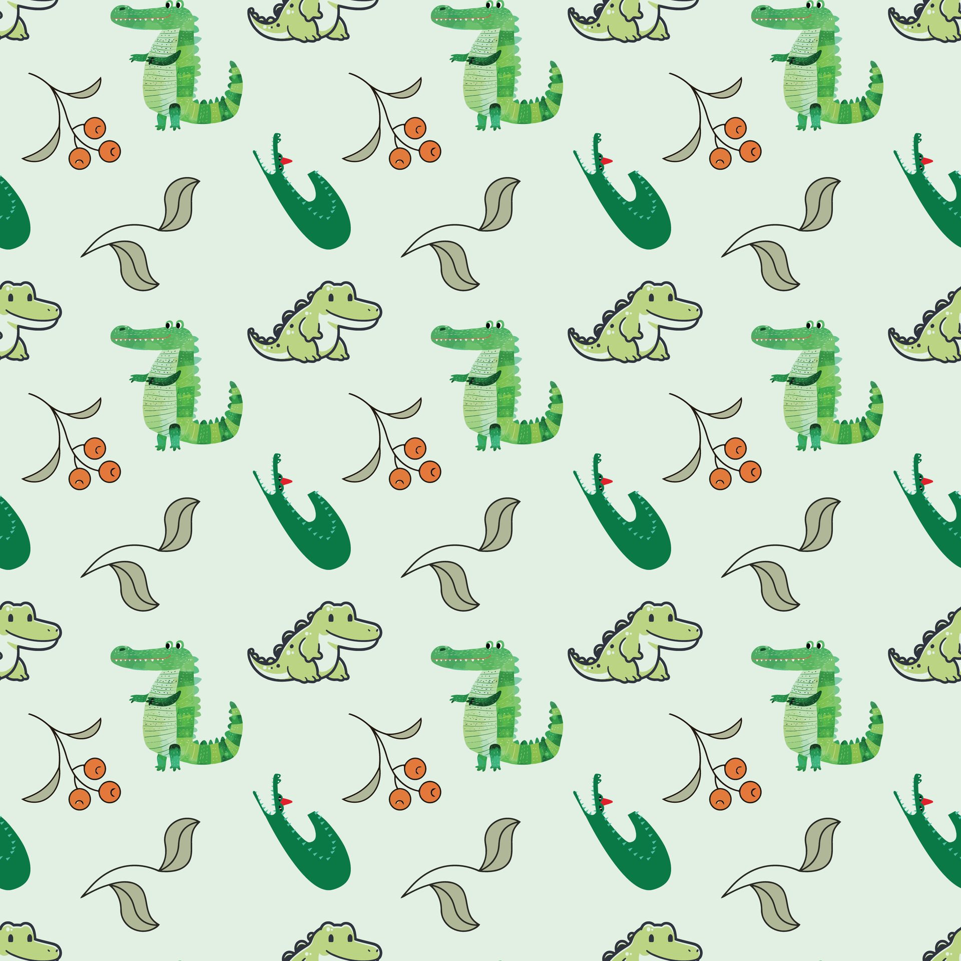 Crocodile Cute Characters Seamless-Pattern-Design Free Vector